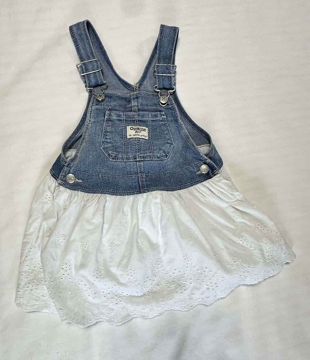 OshKosh B'Gosh Denim Overall Dress with White Eyelet Skirt